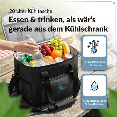 Ізольована сумка-холодильник 20/30L (складніша) для пікніка, роботи, покупок - чорна сумка-холодильник з PEVA матеріалом, 10-12 годин охолодження, з відкривачем для пляшок