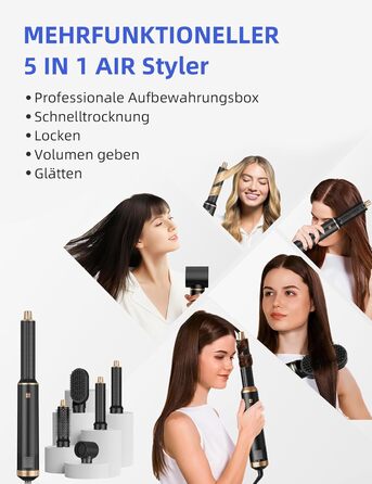 Набір Airstyler 5 в 1: фен-щітка, локони, об'єм, випрямлення. Підходить для сушіння та укладки волосся. (EU штекер)