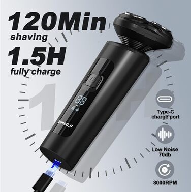 Електричний чоловічий бритва SweetLF з прецизійним тримером, мокрий/сухий, 5D ротаційний, перезаряджуваний, з блокуванням від перенесення, бездротовий (чорний)
