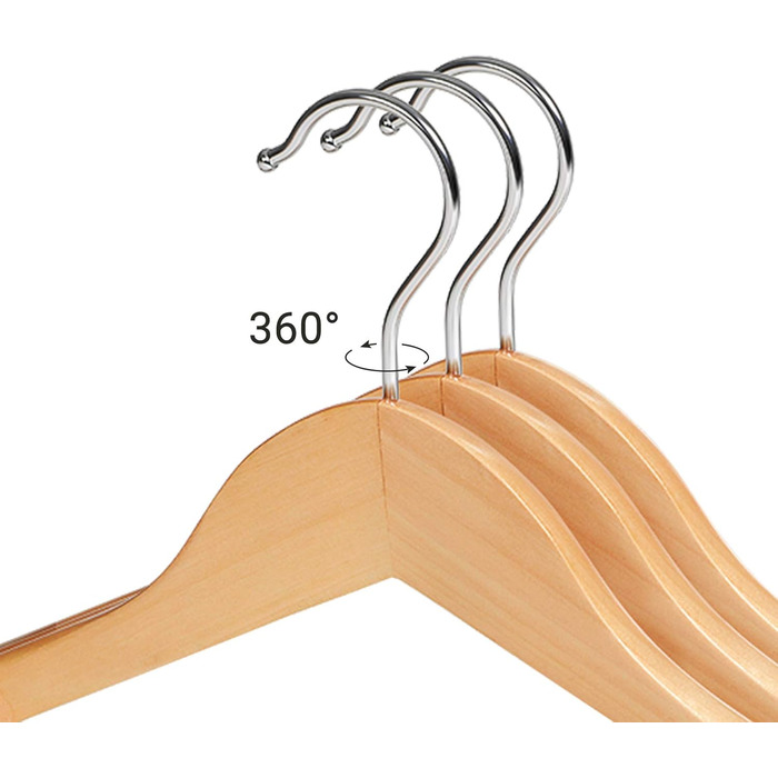 Набір вішалок для одягу SONGMICS, 6 шт., з масиву дерева, широкі плечі, антиковзні, для сорочок, пальто, курток, штанів, костюмів, поворотний гачок 360°, колір: дерево