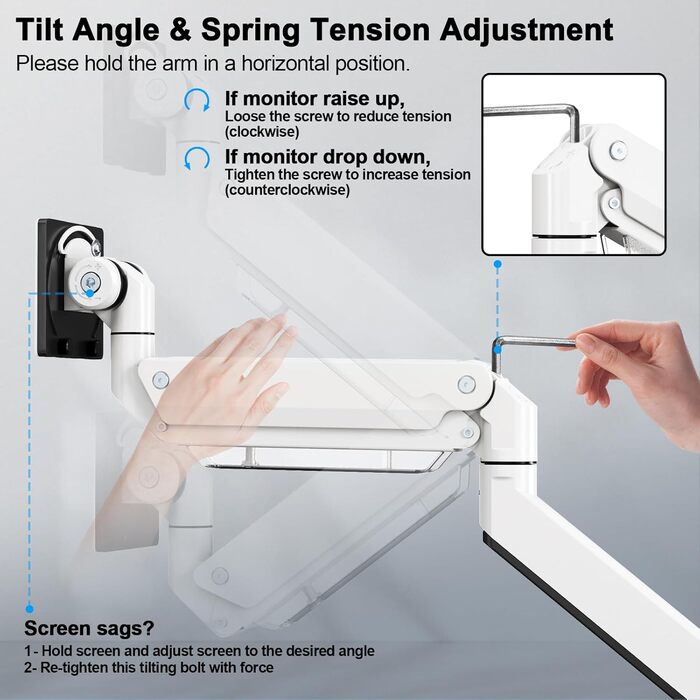 Кріплення для монітора PUTORSEN: підходить для моніторів 17-57 дюймів, до 27 кг, газ-амортизатор, VESA 200x200, білий