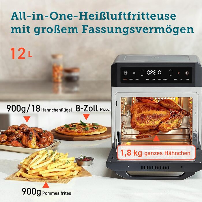COSORI Air Fryer 12L, 11 Multifunctions, Dehydrating, Proofing Function, Dual Heating, Viewing Window, Airfryer XXL, Convection Oven, Mini Oven, Recipe Book, 7 Accessories, 220℃ Black+Silver Air Fry Oven