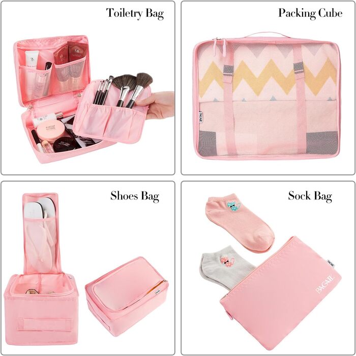 Набір органайзерів для валізи BAGAIL (8 шт.), рожевий