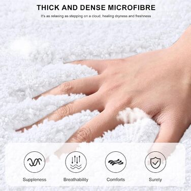 Килимок для ванної кімнати 40x60 см, антиковзаюча, м'яка, швидковисихаюча, з високим ворсом, з мікрофібри для ванни, душу та ванної кімнати, придатний для прання в машині (60 x 40 см, прямокутна, білий)