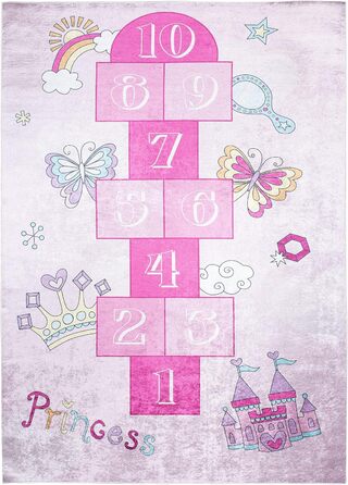 Дитячий килим TAPISO Emma, рожевий, 140x200 см, з антиковзким покриттям, принт, ÖKO-TEX, машинне прання 30°C