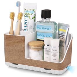 Тримач для зубних щіток у ванну кімнату: органайзер з отвором для стоку, для електричних щіток, знімний, дерев'яний