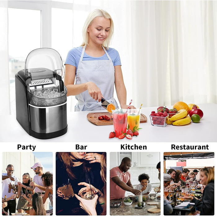 Машина для приготування льоду 12 кг, Ice Maker, чорний, з функцією самоочищення