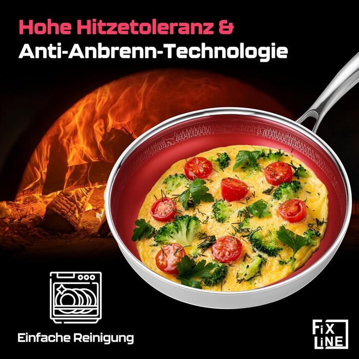 FIXLINE Black Forest Non-Stick Fry Pan - 28cm - RED Design - PTFE-Free - Compatible with All Cooktops (Including Induction) - Oven Safe up to 250°C - Easy to Clean - Ideal Gift
