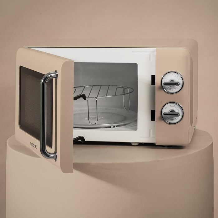 Мікрохвильова піч Cecotec Proclean 3110 Retro Beige з грилем, 700 Вт, механічне керування, 6 рівнів потужності, таймер до 30 хв, функція розморожування, ретро-дизайн, бежевий колір, сталеве покриття, серія 31 Beige