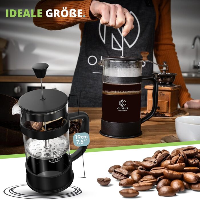 Френч-прес Oliver's Kitchen® - 1 літр, чорний: для автентичного кавового смаку