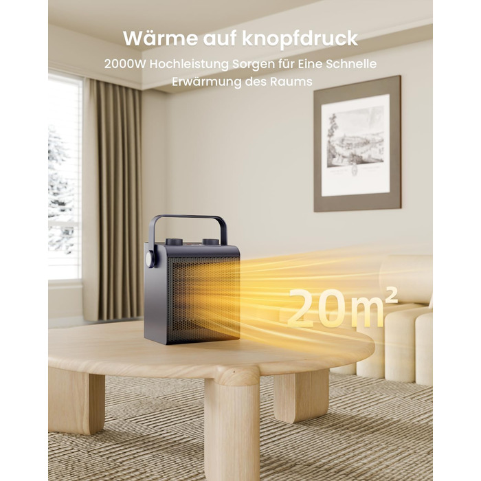 Електричний обігрівач повітря AIRMATE 2000W, компактний енергоощадний конвектор для спальні та кімнати, 3 режими роботи, таймер на 24 години, темно-синій