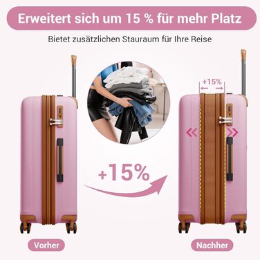 Чемодан KONO великий з підстаканником, жорсткий, легкий, з поліпропілену, розширюваний, на 4 колесах, з TSA замком, чорний/коричневий (рожевий/коричневий, XL)