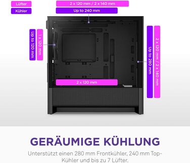 NZXT H3 Flow: Корпус для ПК Micro-ATX з оптимізованим повітряним потоком, 120мм вентилятор, підтримка Full-Size GPU, радіатори 280мм/240мм, чорний
