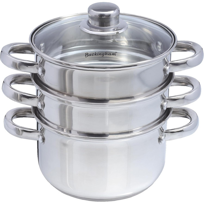 Buckingham 3-Tier Steamer with Glass Lid, 18 cm