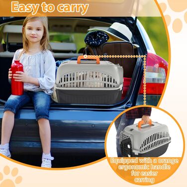 Транспортна переноска для собак та котів Aufun, 48x32x32 см, пластик з металевим ґратом, сіра та чорна