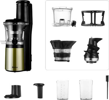 Wiltal Slow Juicer, Electric Juicer for Fruits, Vegetables, Pomegranate, Citrus Fruits, Sorbet. 76mm Feed Chute with Wide Mouth, BPA-free, 150W, Black