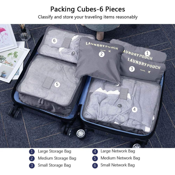 Органайзер для валізи Vicloon, набір 8/6 шт. - Packtaschen, аксесуари для подорожей, сумки-органайзери, косметички (сірий)