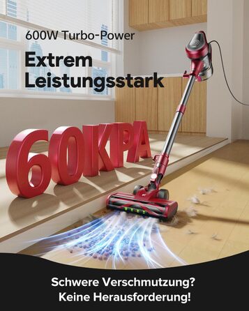 Пилосос Vexilar C8 6-в-1: потужний ручний, стійковий та з насадкою для тварин, 60KPa, 600W, 7м, 1.5л, червоний