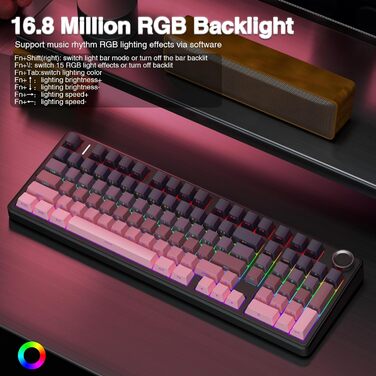 Механічна ігрова клавіатура AULA F99 Pro: RGB, Hot-swap, Wireless, QWERTY, чорно-рожева