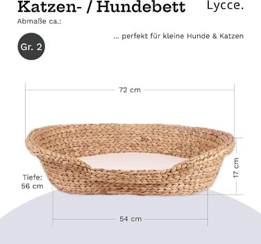 Клітка-ліжко для котів та маленьких собак | Овальна форма з високим бортиком | Матеріал: ротанг (Водяна гіацинт) | Розмір: 72 x 56 x 17 см | Знімний наволочка, прання при 30°C