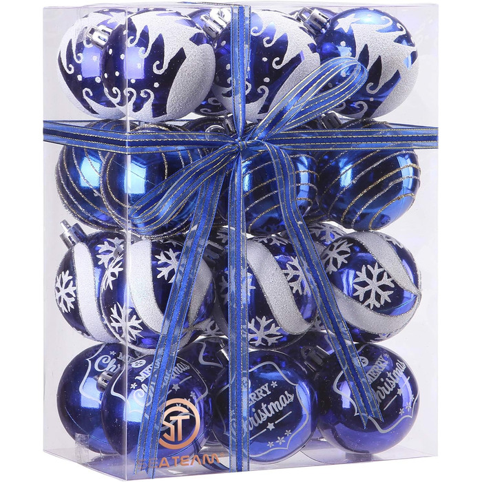 Декоративна куля для ялинки Sea Team з малюнком та блискучим прикрасою у вигляді ялинки, блакитна, 60 мм (6 шт.)