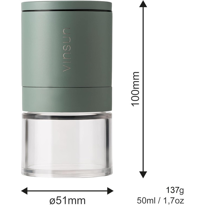 Набір з 2 мельниць для солі та перцю Vinsun - ручні, з регульованим керамічним жорном, нержавіюча сталь, ø51x100mm