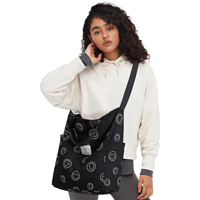 Сумка KALIDI Cord Shopper жіноча повсякденна для школи, роботи, покупок (Blacksmile)