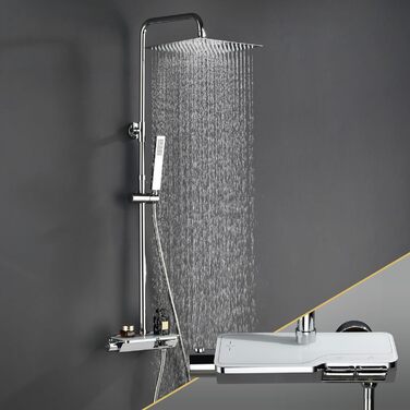 Görbach Rain Shower System with Shelf, Shower Set without Shower Faucet (20x20cm) (SJ-TP2020CP, Chrome)