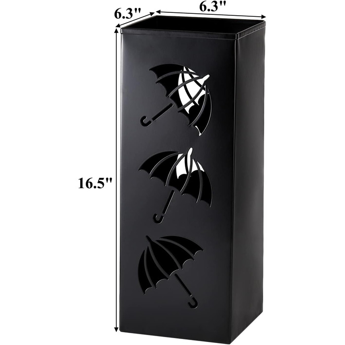 Metal Umbrella Stand - Square Design for Entryway - 16x16x42cm - Black