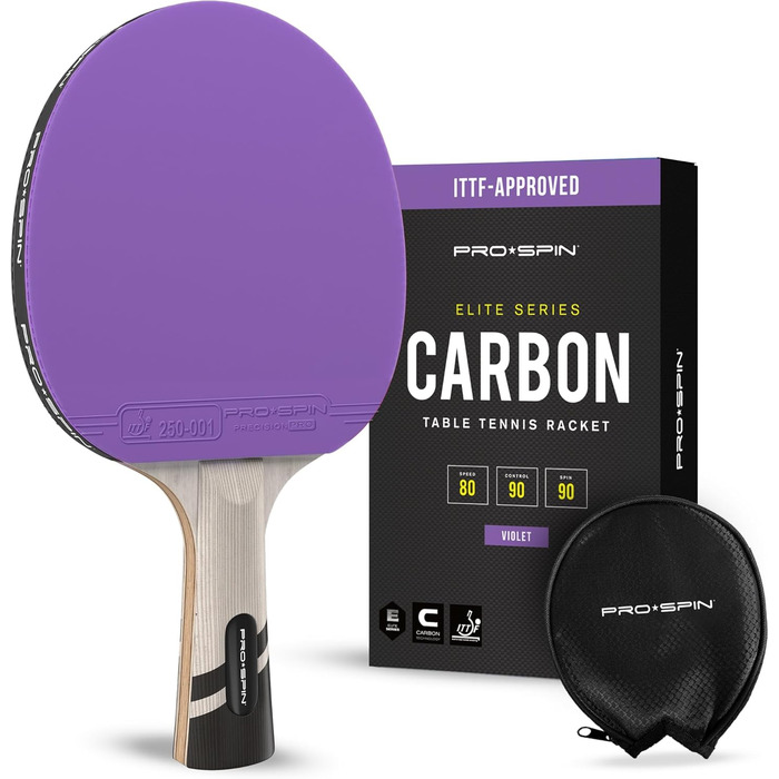 Тенісний стіл PRO SPIN - Carbon Profischläger, преміум якість, чудова точність, гума Spin, товщина губки 2.0 мм, захисний чохол, фіолетовий (1 шт.)