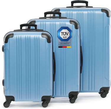 Набір валіз FERGÉ 3 шт. з твердим корпусом QUÉBEC. Чемодани-ролери (ручна поклажа, L, XL). Валізи з ABS, 4 колеса, колір: блакитний льоду