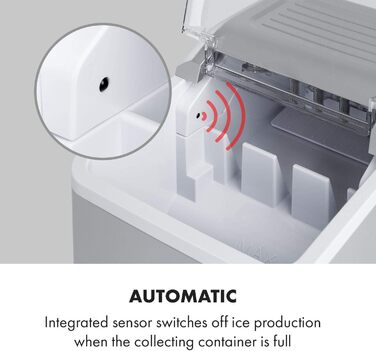 Машина для приготування льоду Klarstein Eiswürfelmaschine - 12 кг/24 год, 8 хв цикл, 1,5 л резервуар, LED-дисплеї, портативна, з прозорим кришкою, з лопаткою - для вечірок (срібна)