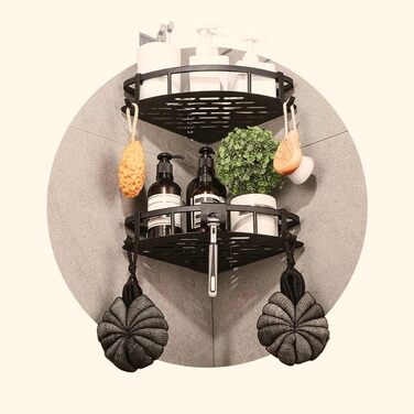 Полиця для душу Pitt & Co без свердління, 2 шт, чорна, ванна, до 25 кг, італійський дизайн