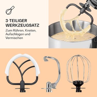Klarstein 1300W Stand Mixer - Kitchen Machine for Baking, 6-Speed, 5L Bowl, Planetary Mixer with Dough Hook, Whisk & Beater - Black