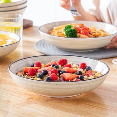 Набір супових тарілок Vancasso Bonbon (6 шт.), супові миски з кераміки, об'єм 1500 мл, глибокі, для пасти, салатів, підходить для миття в посудомийній машині та використання в мікрохвильовій печі, бежевий