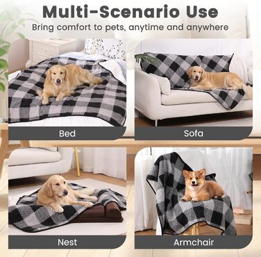Водонепроникний килимок для собак, 152x127 см, фланель та шерпа, для середніх та великих собак, чорний в клітинку
