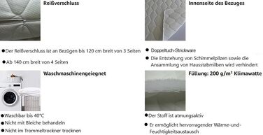 Mattress cover 180 x 200 cm. Quilted mattress protector with zipper. Various thicknesses (180 x 200 x 4 cm)