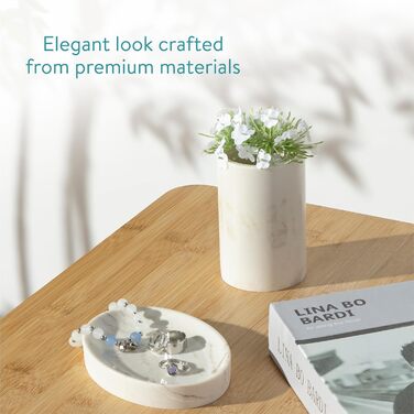 Набір для ванної кімнати Navaris: дозатор мила, стакан для зубної пасти, аксесуари для ванної кімнати (3 шт.) - штучний камінь, бежевий