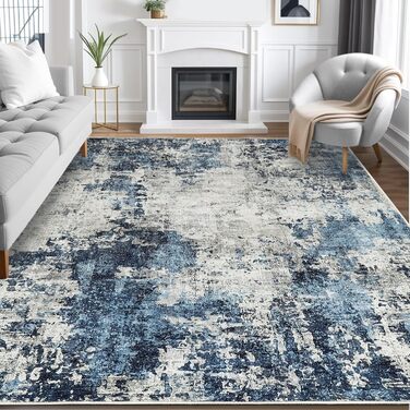 Килим для вітальні 160x230 см, блакитний, вінтажний, з коротким ворсом, абстрактний дизайн, легко миється, антиковзаючі килими для спальні
