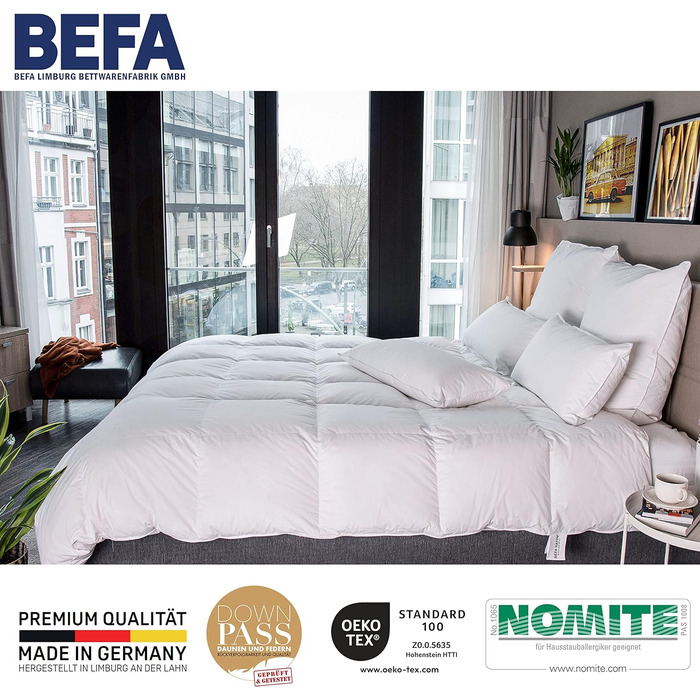Зимова ковдра BEFA NATUR 240x220 см, 60% пуху, 40% пера, для алергіків, сертифікат Öko-Tex 100, Downpass, Німеччина