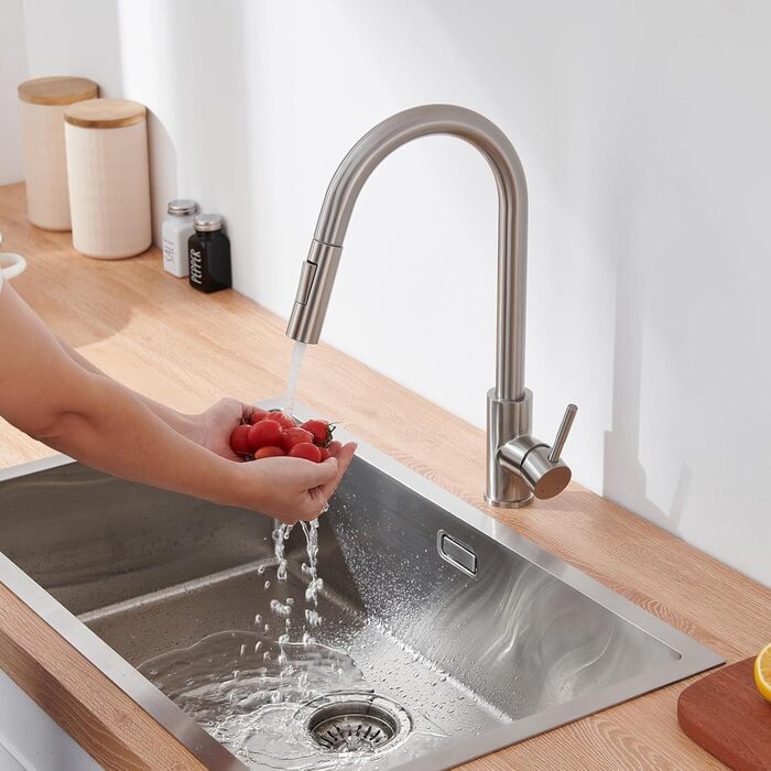Змішувач кухонний Lonheo з висувною лійкою, високий поворотний кран для кухні, нержавіюча сталь, 2 режими струменя, для мийки