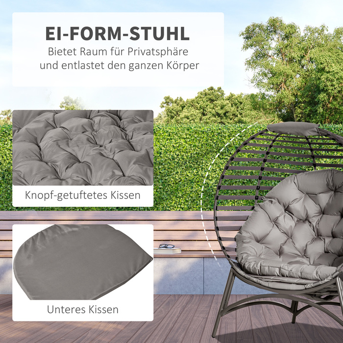 Крісло-мішок Outsunny Papasan, садове крісло, 2 кошика, подушка овальної форми, розкладне крісло для відпочинку, балкон, тераса, пісочно-коричневий колір, сталь, 118x75x139 см | Aosom