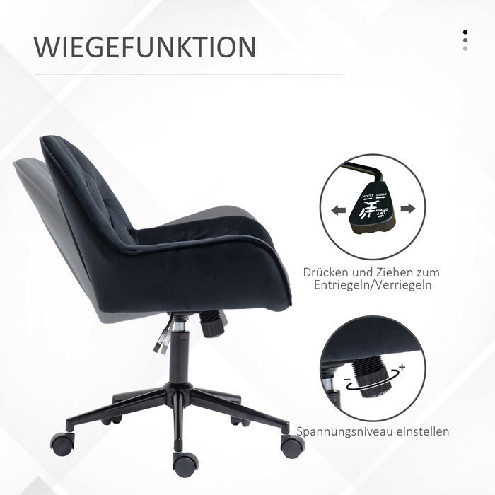 Vinsetto Living Room Chairs, Height-Adjustable Swivel Chair, Height-Adjustable Desk Chair, Velvet Look, Black | Aosom