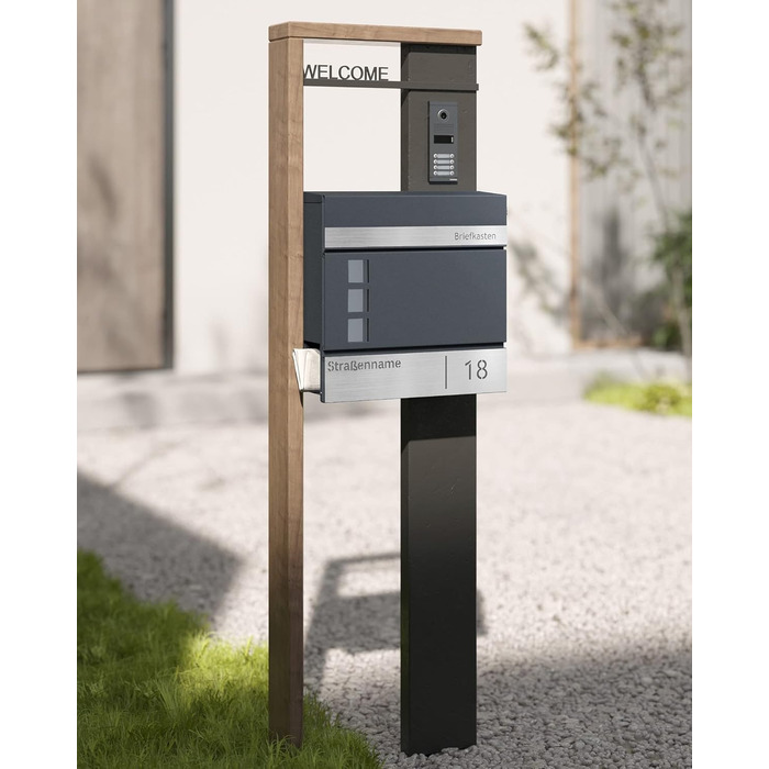 Поштовий ящик SONGMICS з персоналізованим гравіюванням, номерний знак, сучасний антрацитово-сріблястий, з замком та вікном для газет