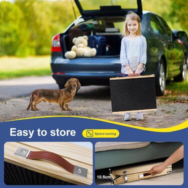 Дерев'яна пандус для домашніх тварин, регульована | Складана сходинка для собак з антиковзким килимком | 4 висотні сходинки | портативна та легка для малих та середніх тварин | ідеально для ліжок, диванів та авто