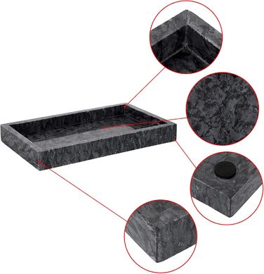 BSTKEY Natural Marble Serving Tray for Coffee Table, Rectangular, Jewelry Tray, Organizer, Decorative Bathroom, Vanity, Toilet Tank, Bathtub Tray, 25x15 cm (black)