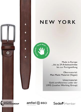 Чоловічий ремінь FENIX NEW YORK Toffee Brown (100 см), ширина 35 мм, екологічний матеріал, регульований розмір, гіпоалергенна пряжка, для костюмів та джинсів