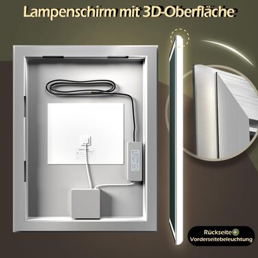 Дзеркало для ванної кімнати LED з підсвічуванням, туалетне дзеркало настінне, 6500K, антитуманне, водонепроникне IP44, вертикальне/горизонтальне (70 x 50 см)