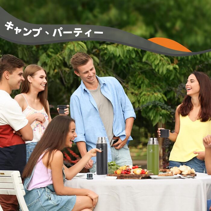 Термос з нержавіючої сталі SANTECO 1л/500мл, ізотермос з кришкою-чашкою, для дітей, спорту, без BPA, 24 години холод, 12 годин тепло, чорний