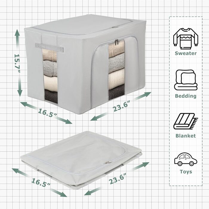 Органайзер для зберігання речей Womanht 2 шт. з металевим каркасом, сірий (24L)
